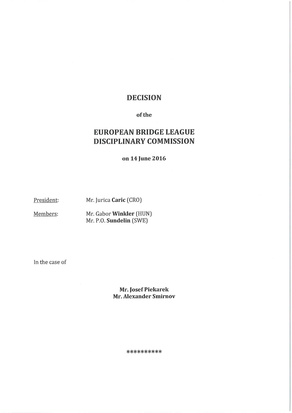 Decision European Bridge League Disciplinary