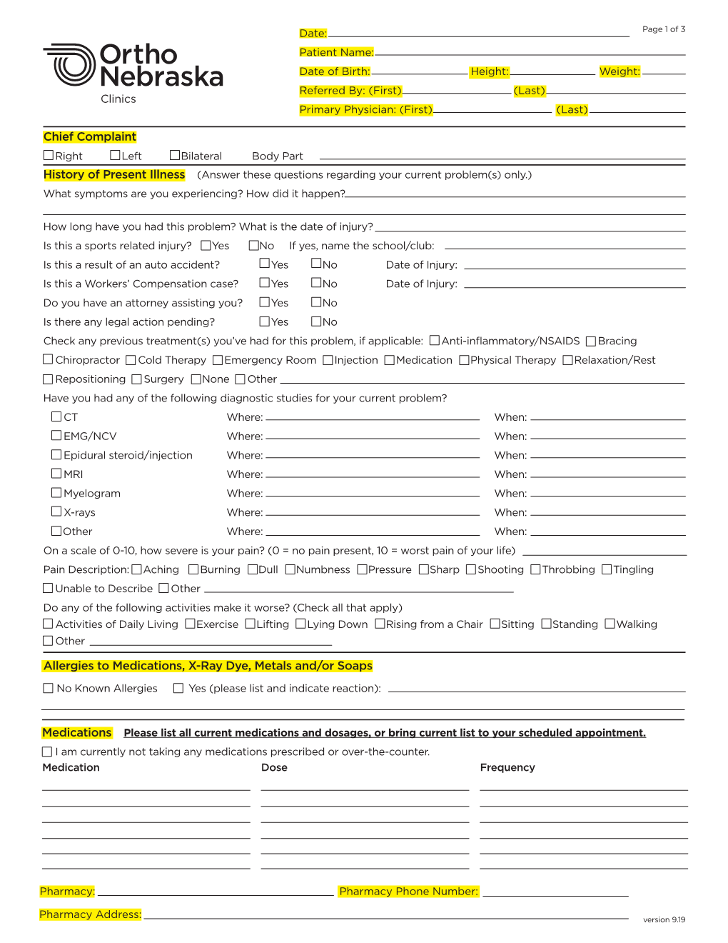 Chief Complaint History of Present Illness Medications Allergies to Medications, X-Ray Dye, Metals And/Or Soaps