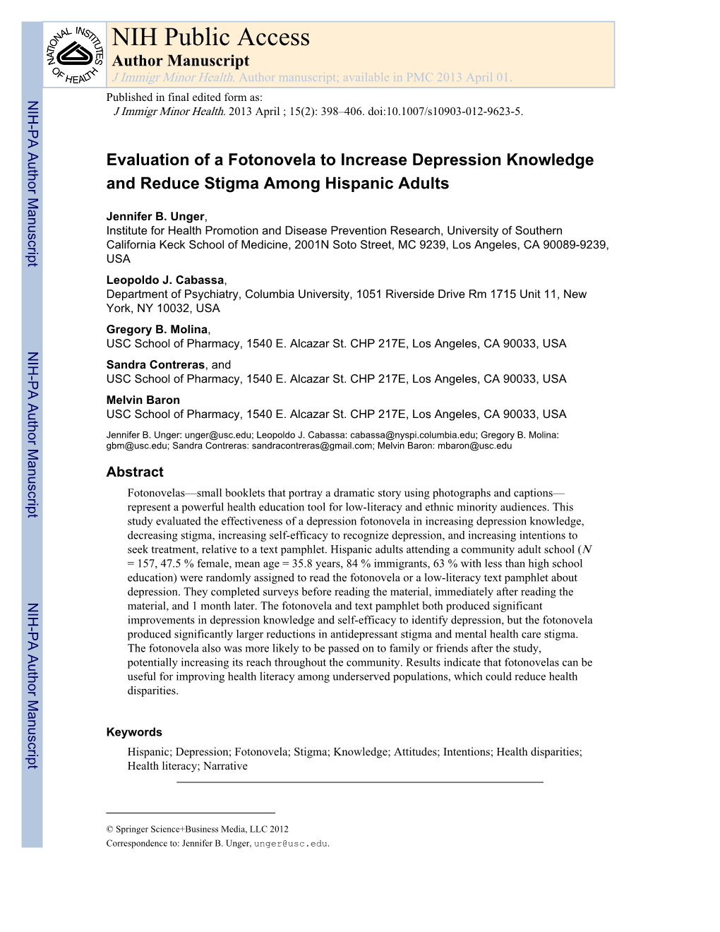 NIH Public Access Author Manuscript J Immigr Minor Health