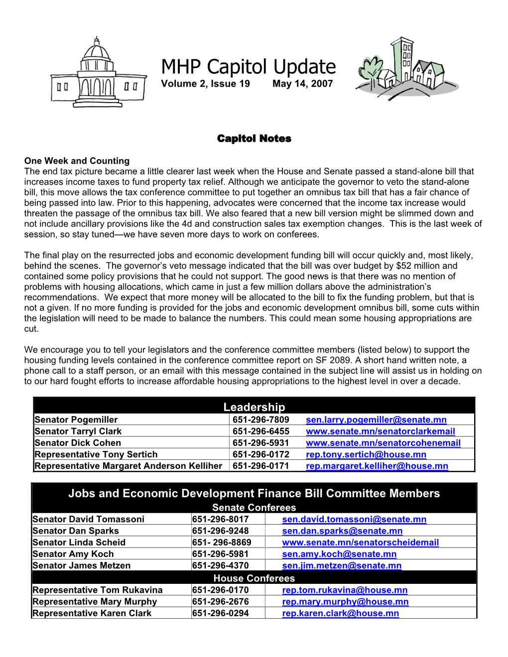 MHP Capitol Update Volume 2, Issue 19 May 14, 2007