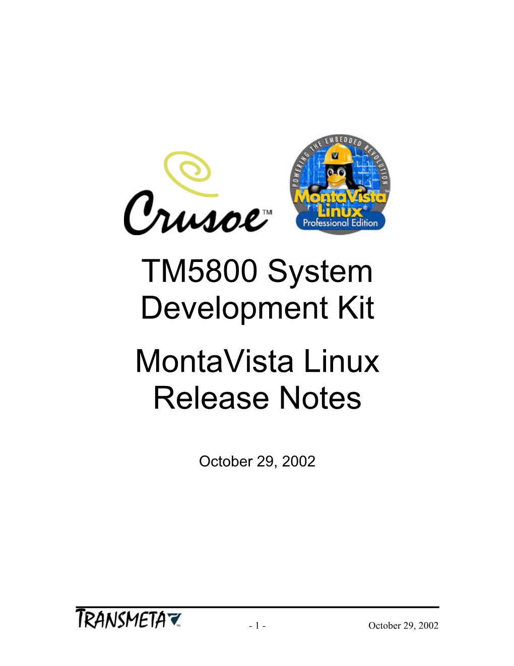 TM5800 System Development Kit Montavista Linux Release Notes