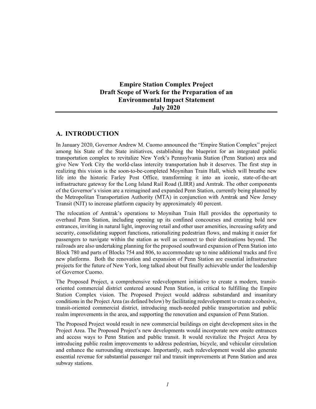 Empire Station Complex Project Draft Scope of Work for the Preparation of an Environmental Impact Statement July 2020