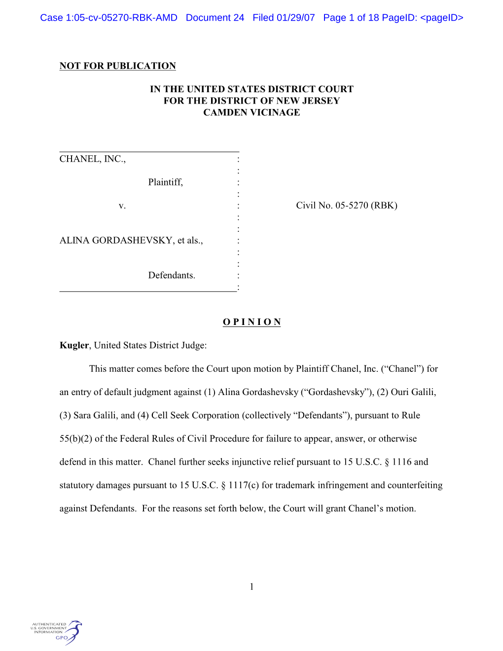 Case 1:05-Cv-05270-RBK-AMD Document 24 Filed 01/29/07 Page