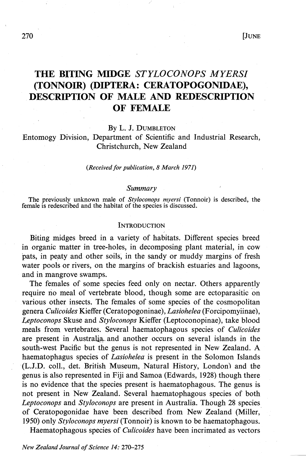 Diptera: Ceratopogonidae), Description of Male and Redescription of Female