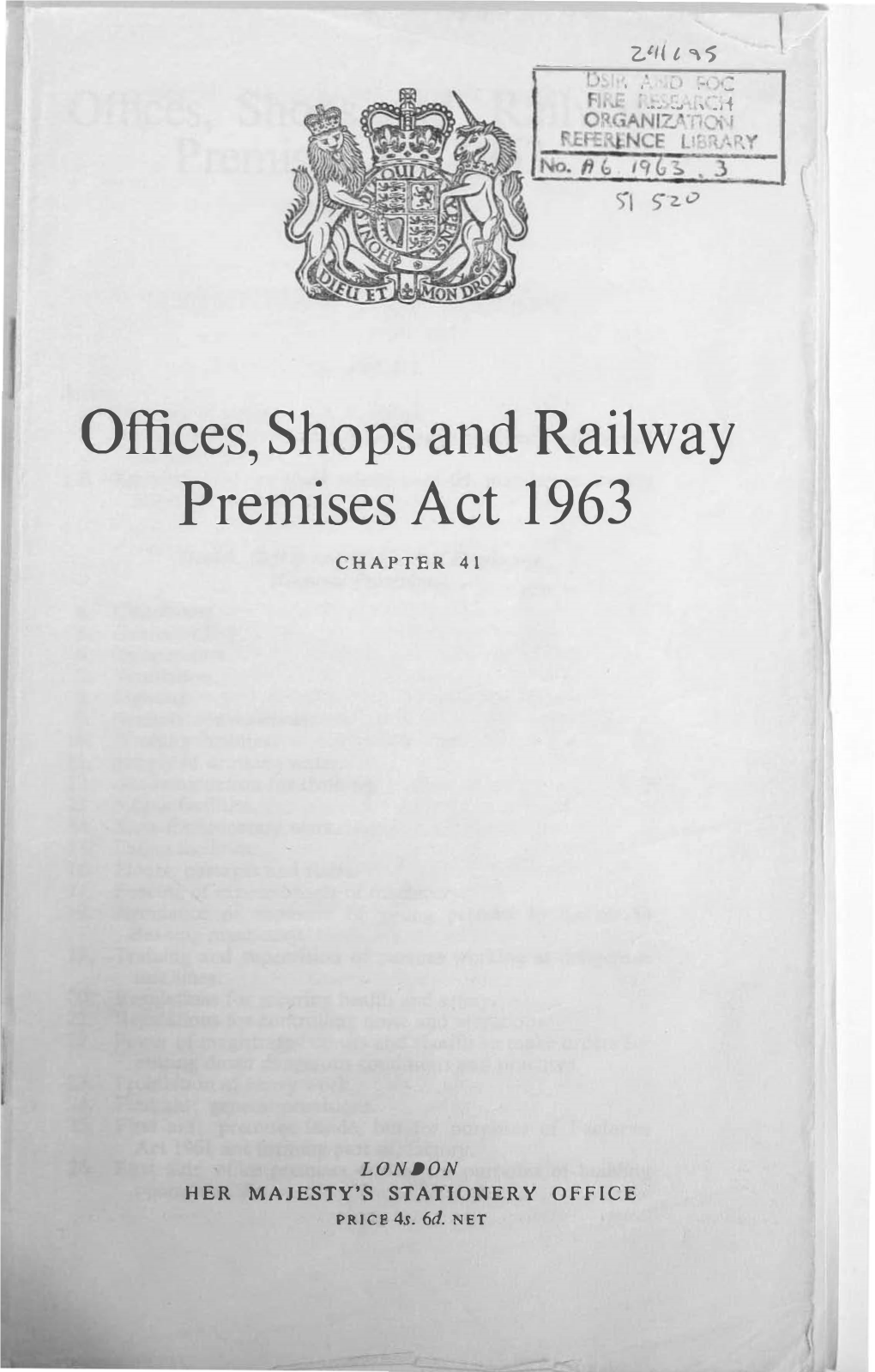 Offices, Shops and Railway Premises Act 1963 I