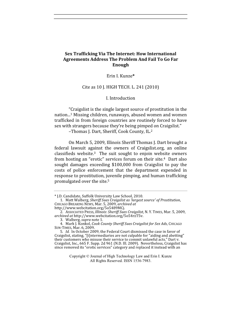 Sex Trafficking Via the Internet: How International Agreements Address the Problem and Fail to Go Far Enough