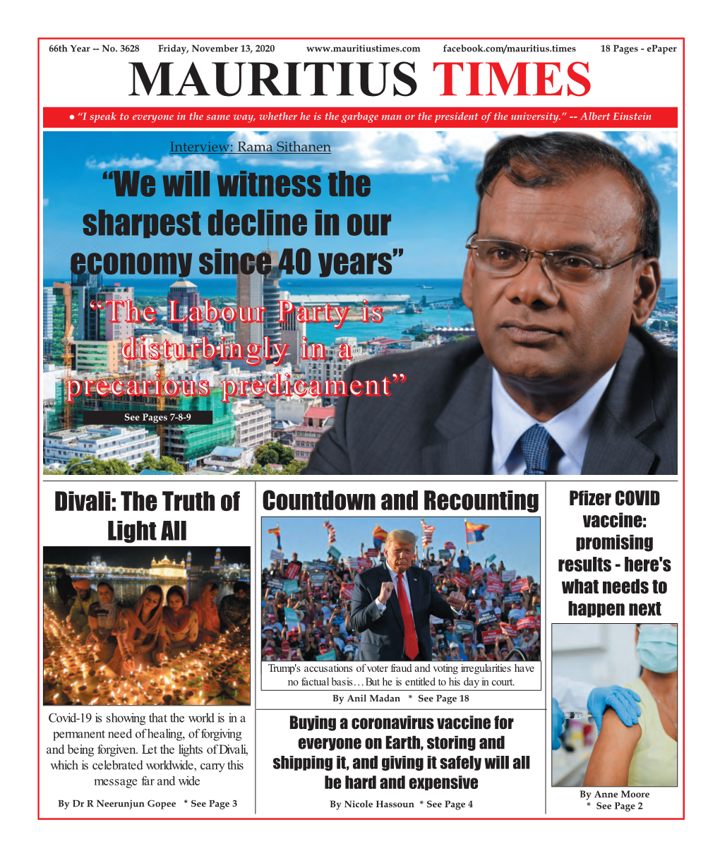 Mauritius Times Epaper Friday 13 November 2020