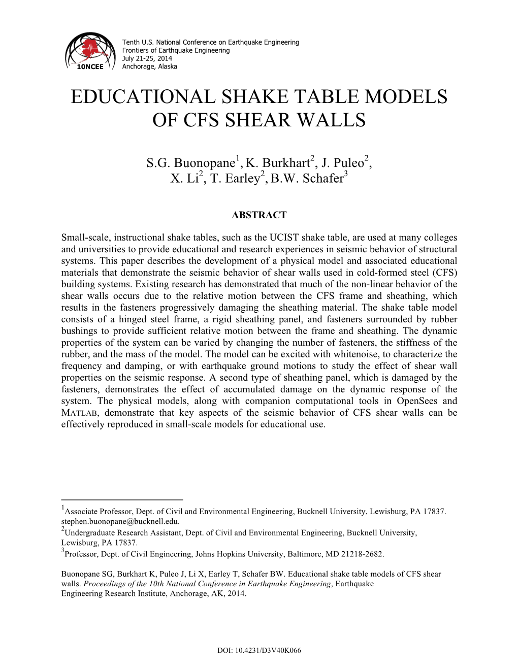 Educational Shake Table Models of Cfs Shear Walls