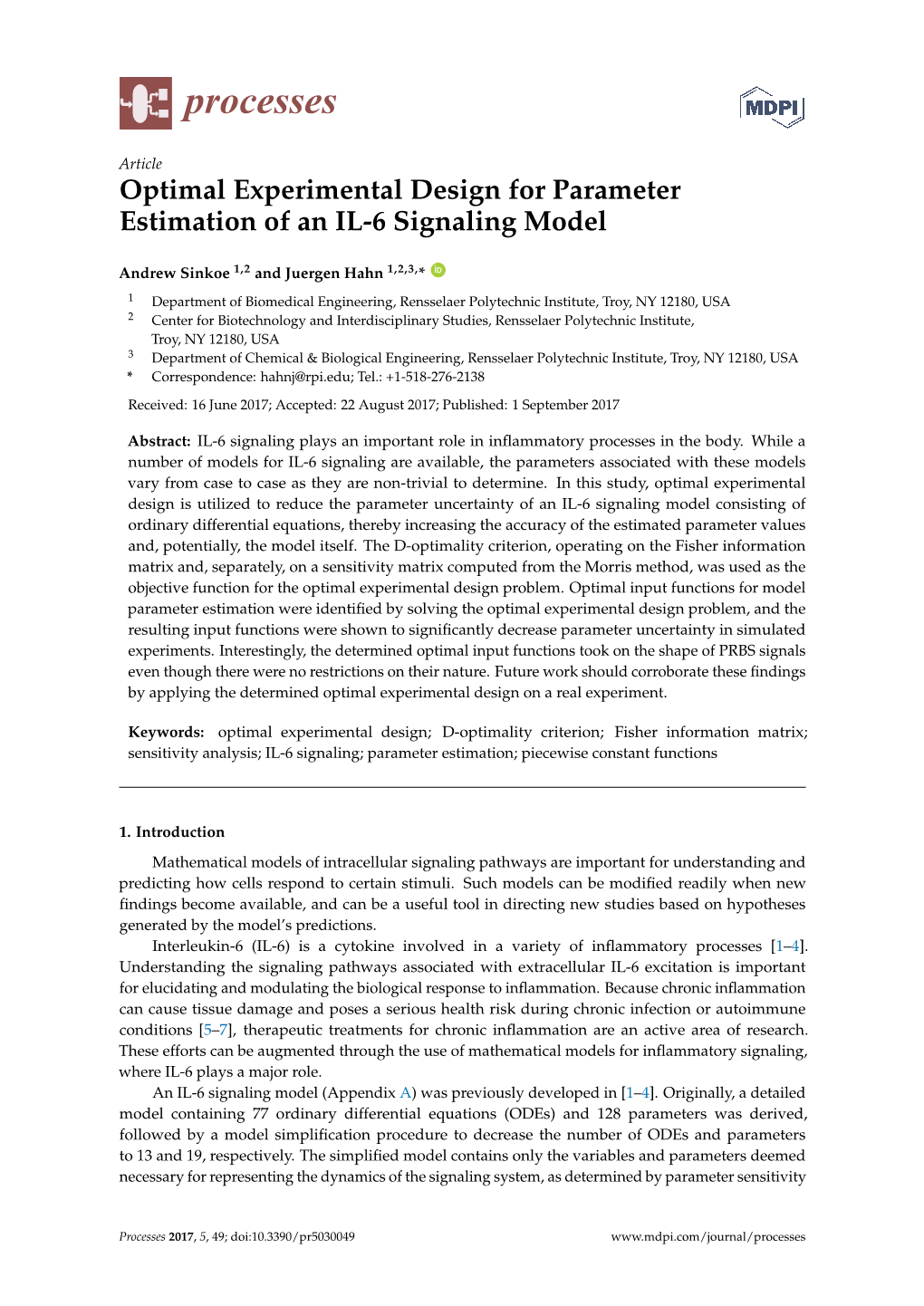 Optimal Experimental Design for Parameter Estimation of an IL-6 Signaling Model