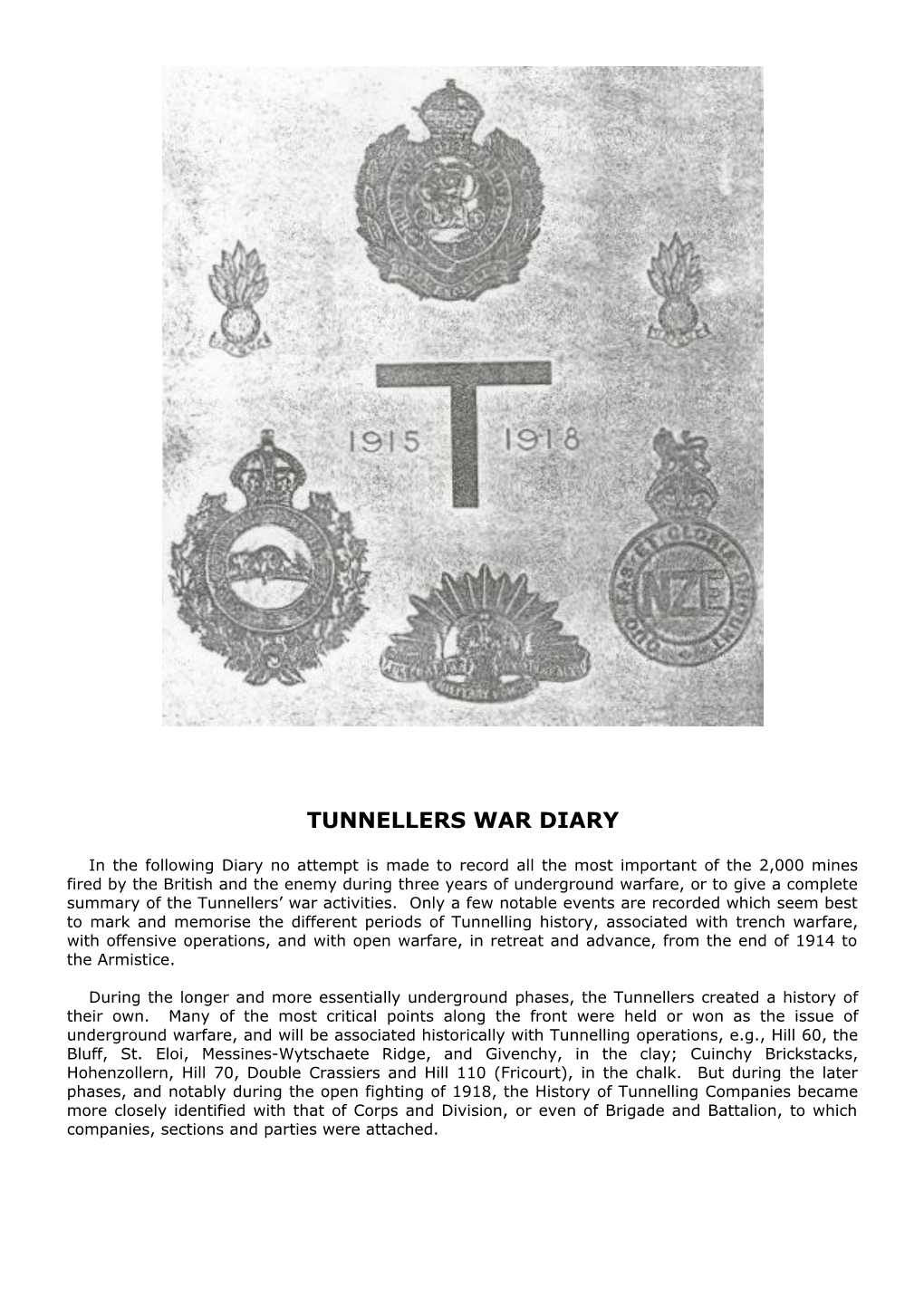 Tunnellers War Diary