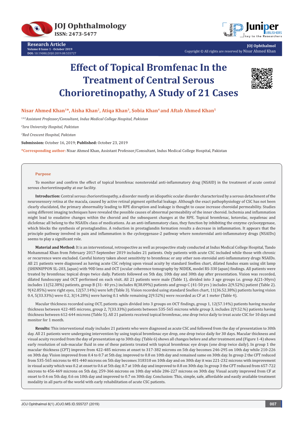 Abstract Effect of Topical Bromfenac in the Treatment of Central Serous