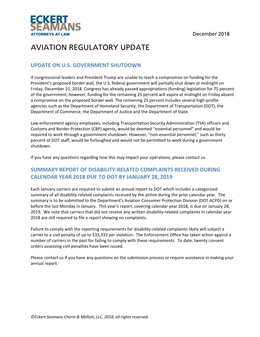 Aviation Regulatory Update