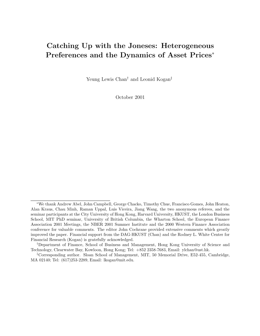 Catching up with the Joneses: Heterogeneous Preferences and the Dynamics of Asset Prices∗
