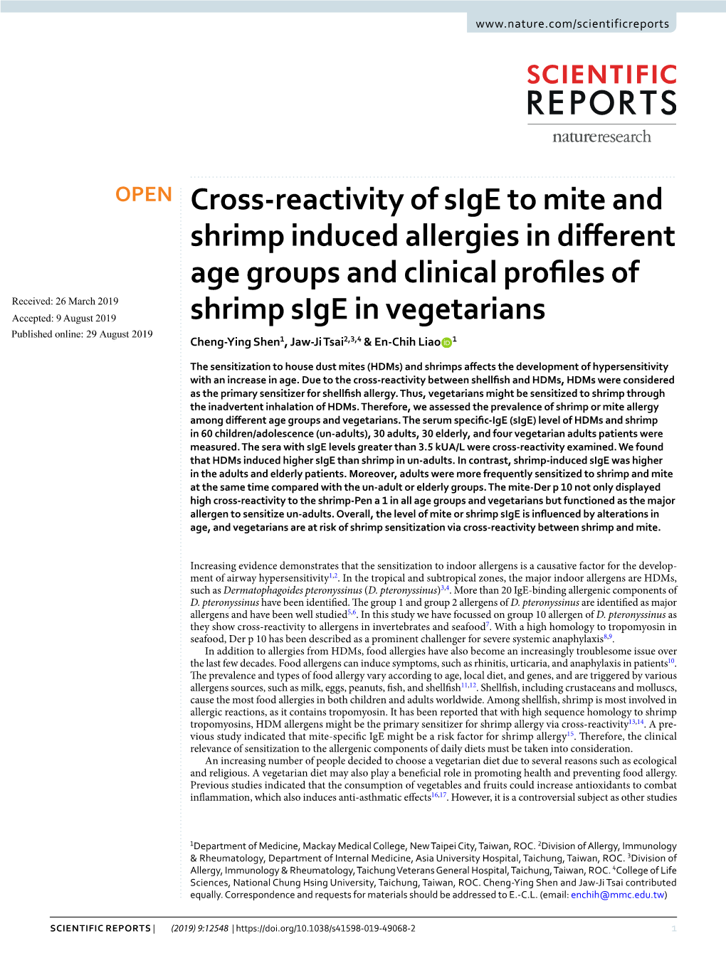 Cross-Reactivity of Sige to Mite and Shrimp Induced Allergies in Different