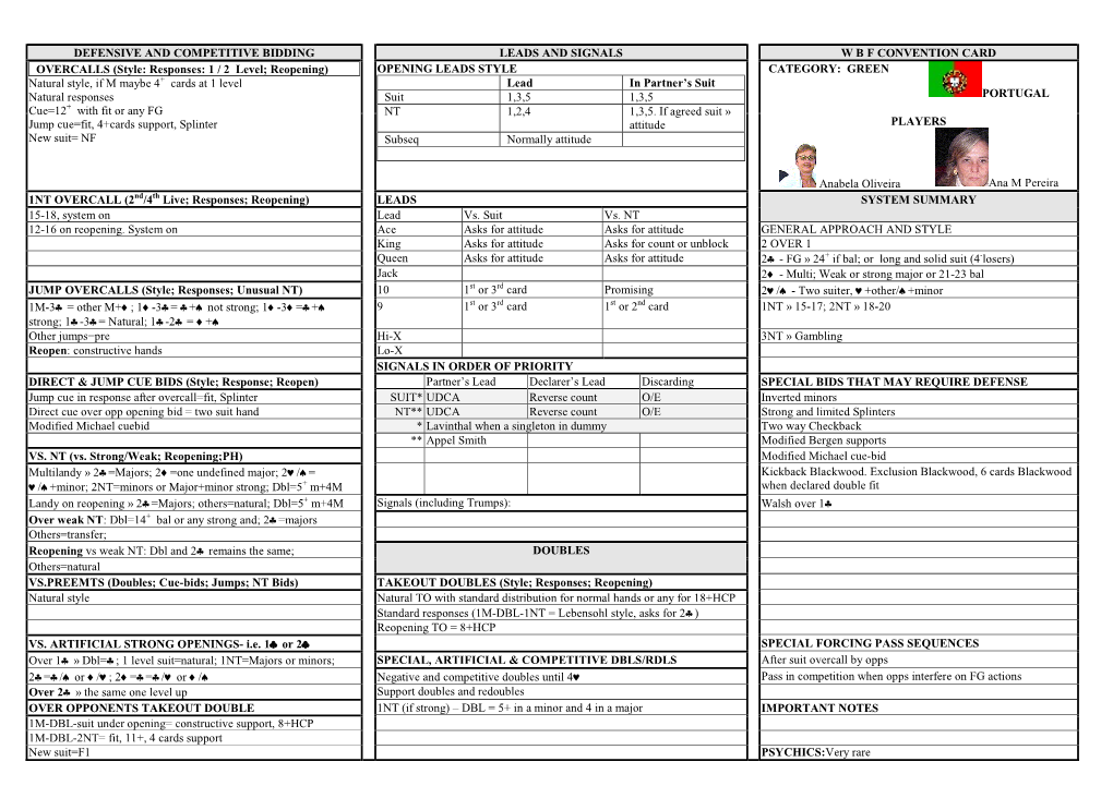 Defensive and Competitive Bidding Leads and Signals