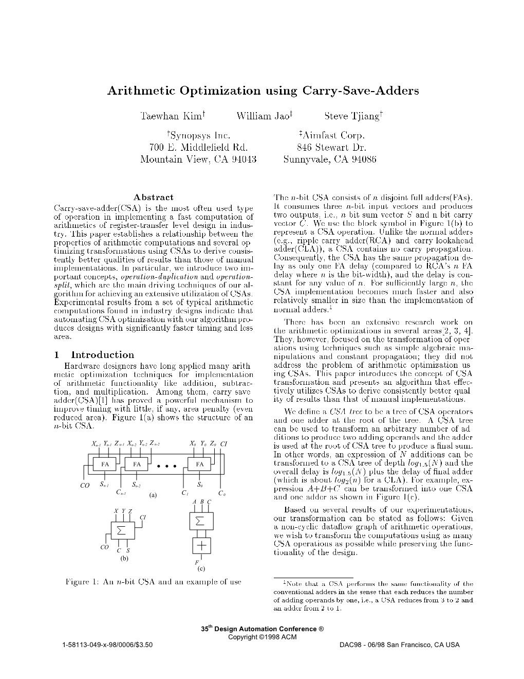 Arithmetic Optimization Using Carry-Save-Adders