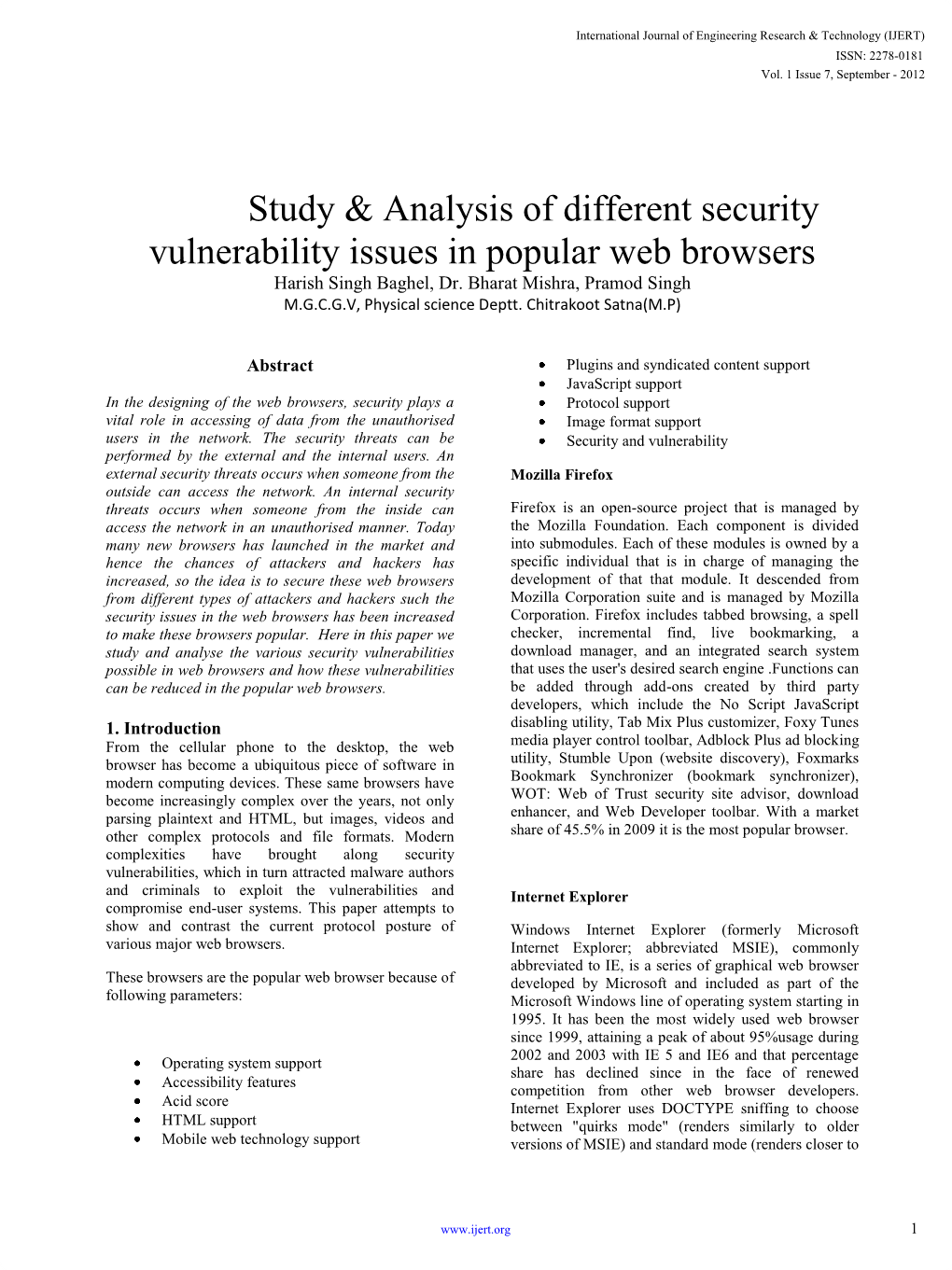 Study & Analysis of Different Security Vulnerability Issues in Popular Web