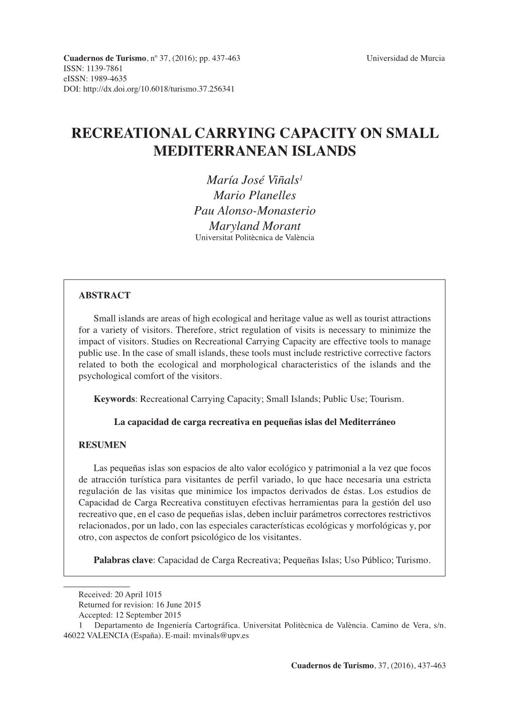 Recreational Carrying Capacity on Small Mediterranean Islands