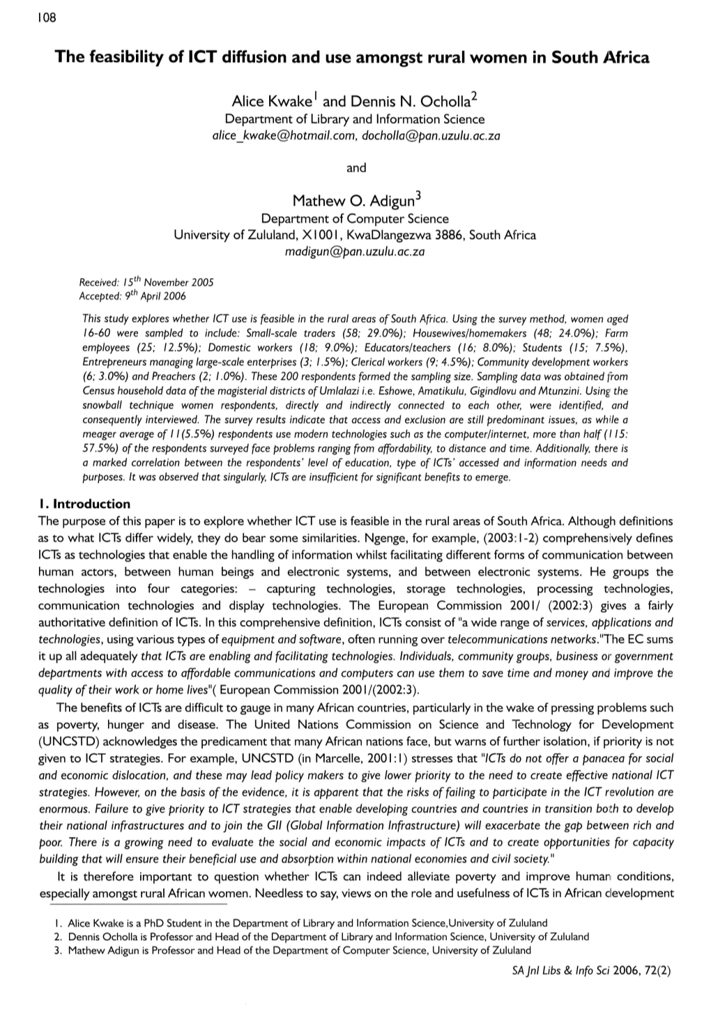 The Feasibility of Let Diffusion and Use Amongst Rural Women in South Jurica