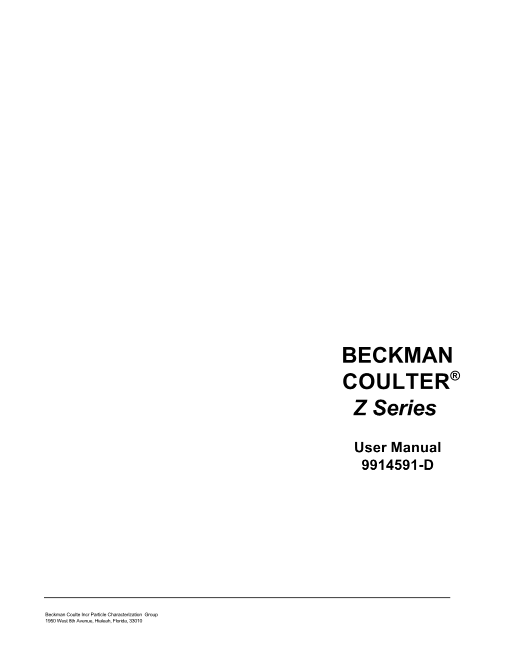 BECKMAN COULTER Z Series Location Requirements