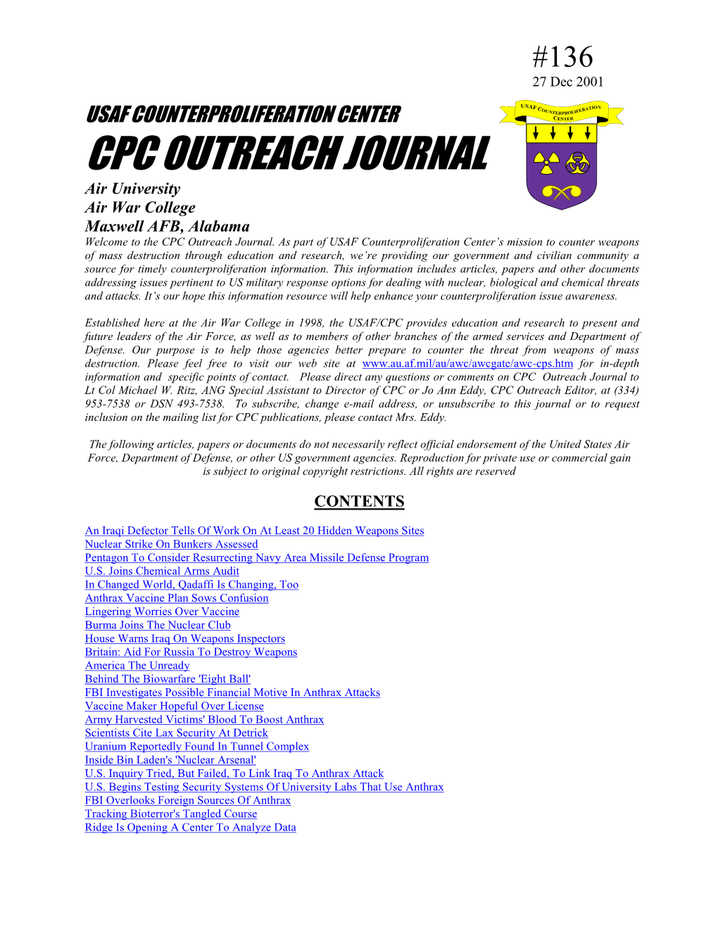 USAF Counterproliferation Center CPC Outreach Journal #136