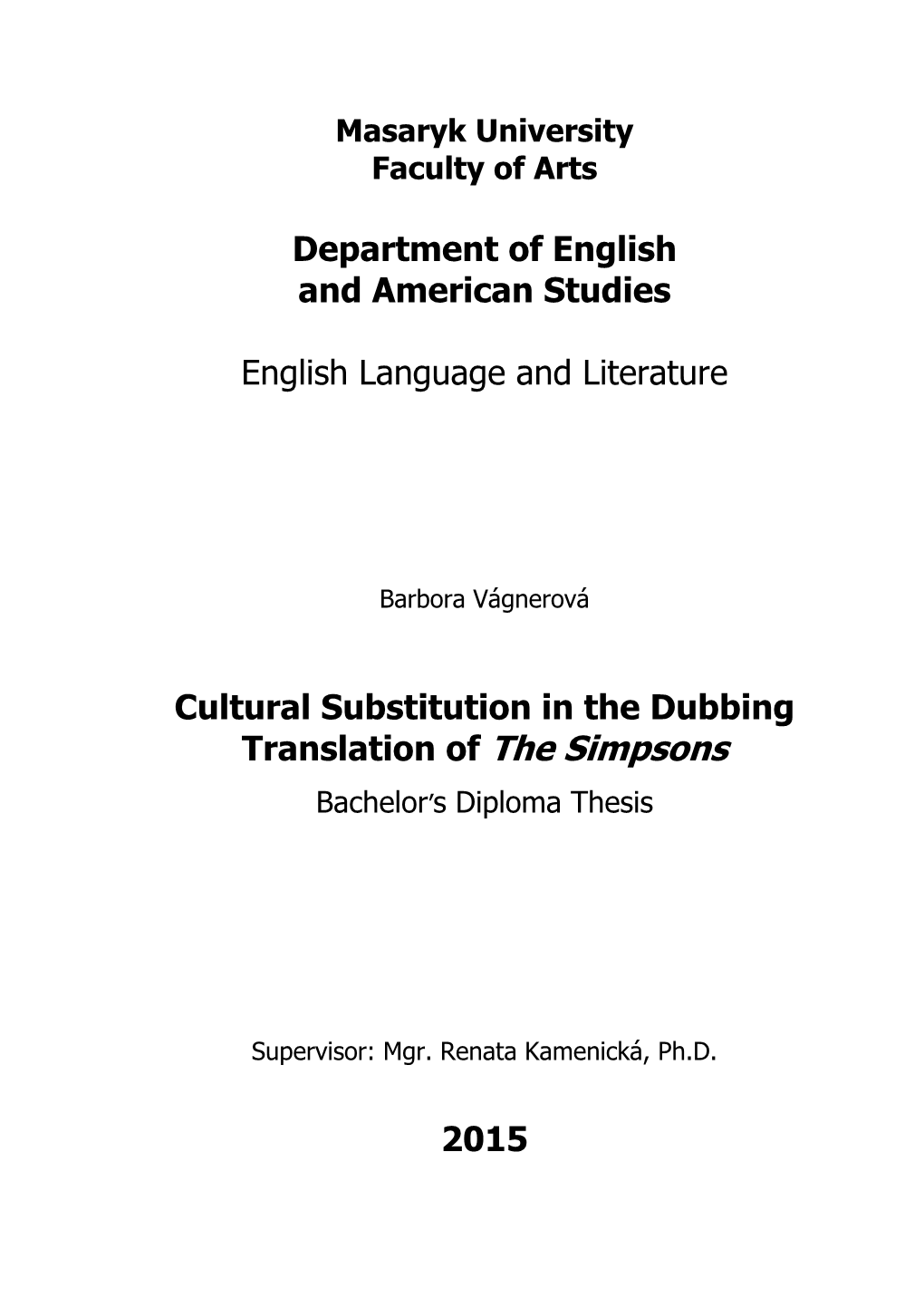 Department of English and American Studies English Language And