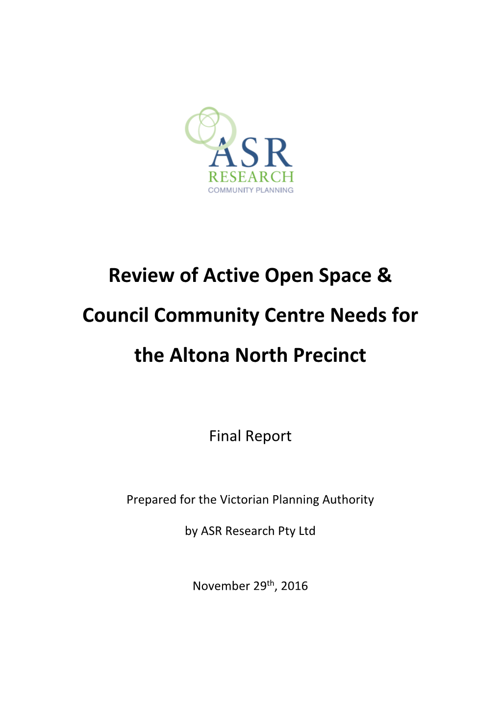 Review of Active Open Space & Council Community Centre Needs