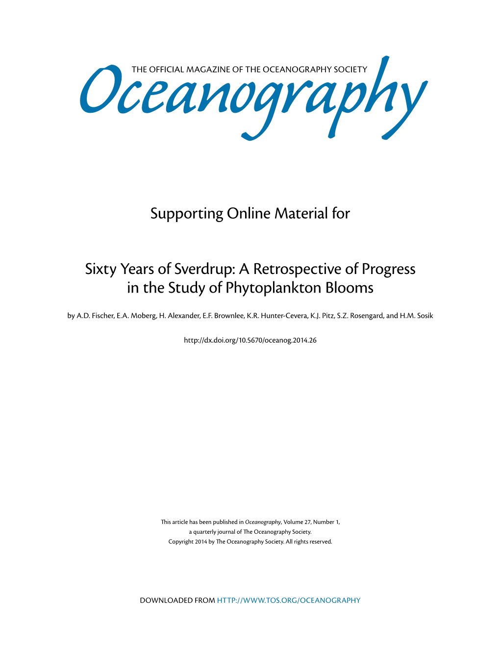 A Retrospective of Progress in the Study of Phytoplankton Blooms by A.D