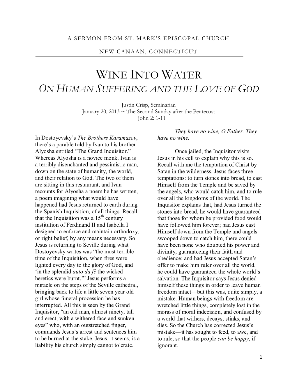 Wine Into Water on Human Suffering and the Love of God