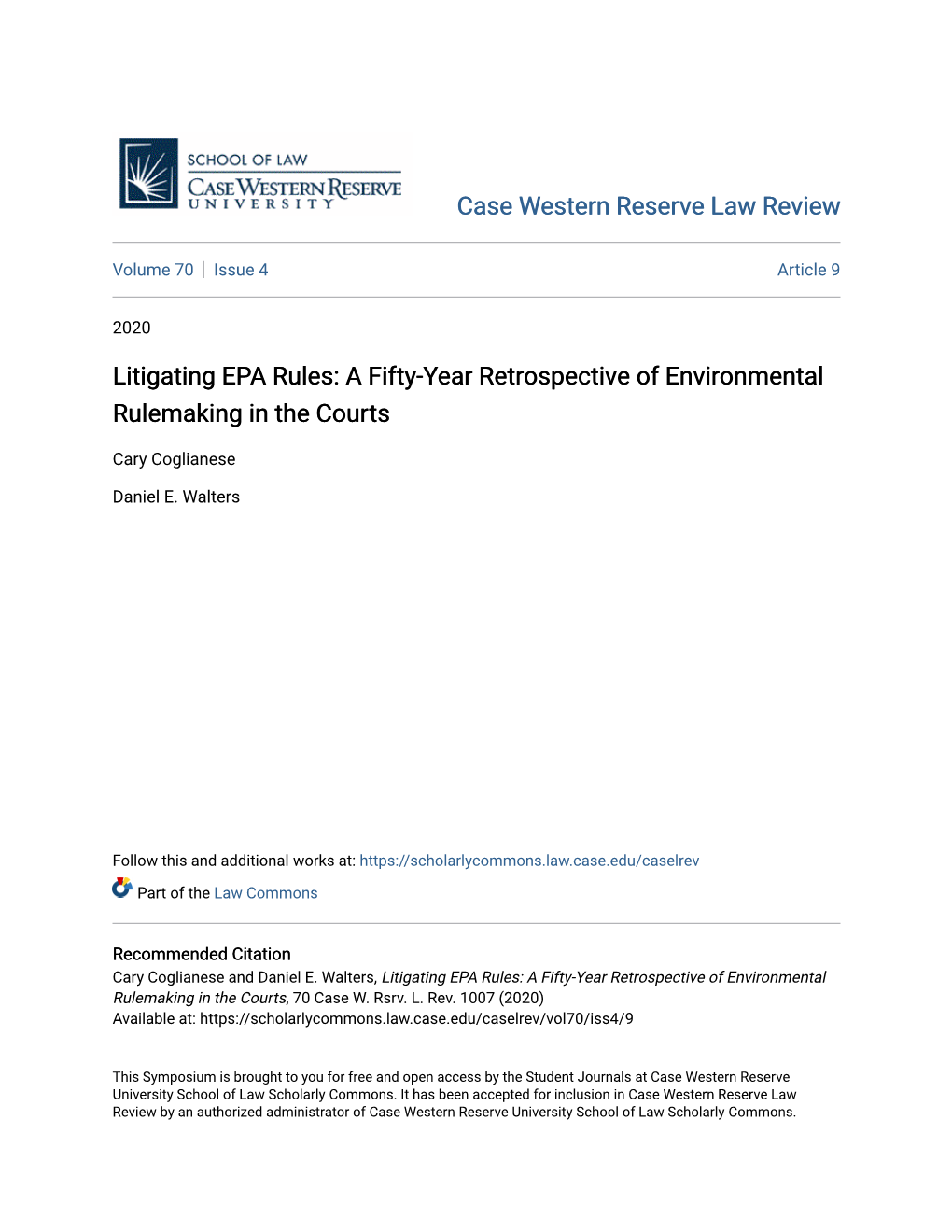 Litigating EPA Rules: a Fifty-Year Retrospective of Environmental Rulemaking in the Courts