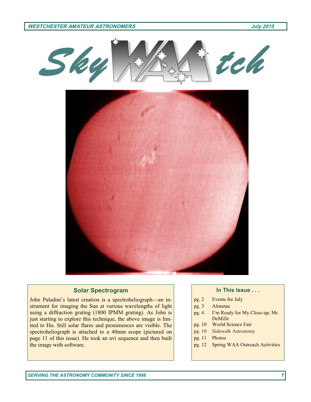 Solar Spectrogram in This Issue