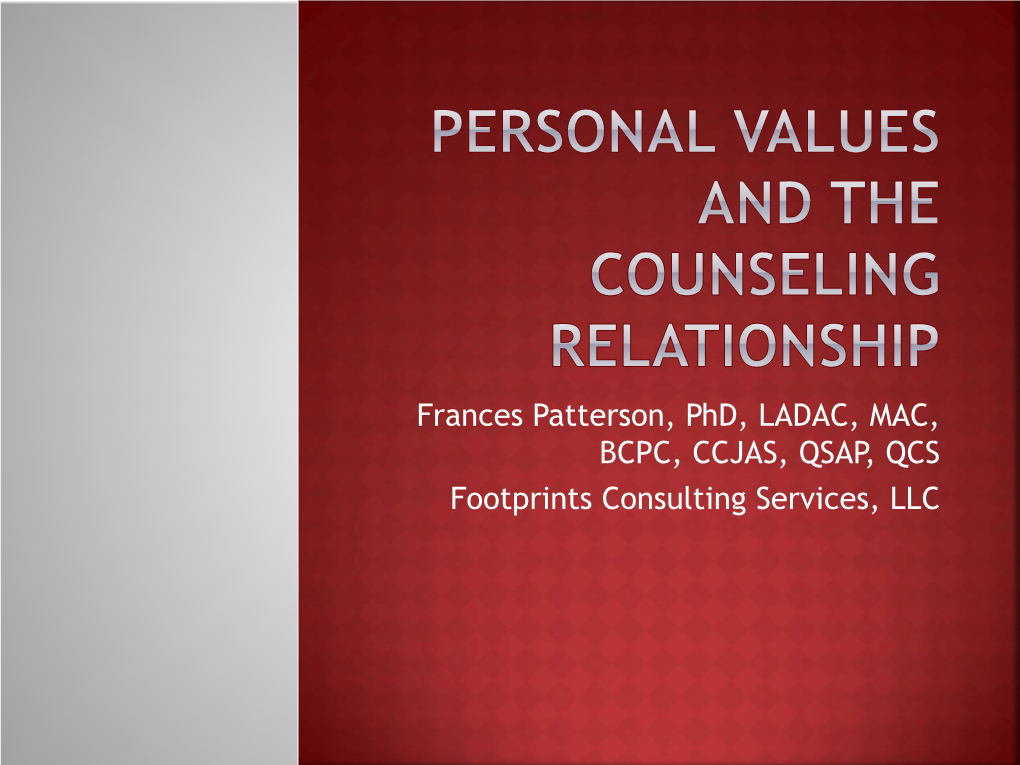 Personal Values and the Counseling Relationship