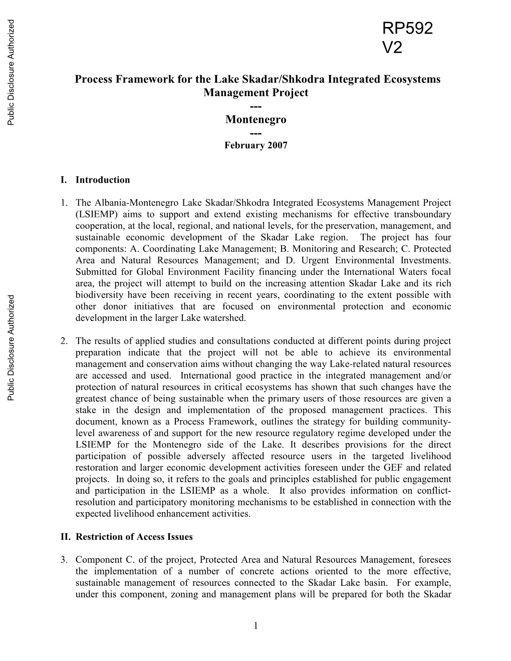 Process Framework for the Montenegro Side of the Lake