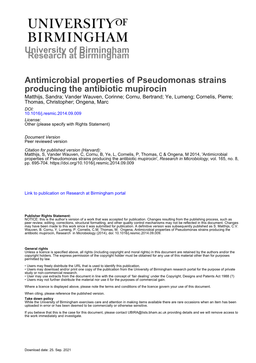 Antimicrobial Properties of Pseudomonas Strains Producing