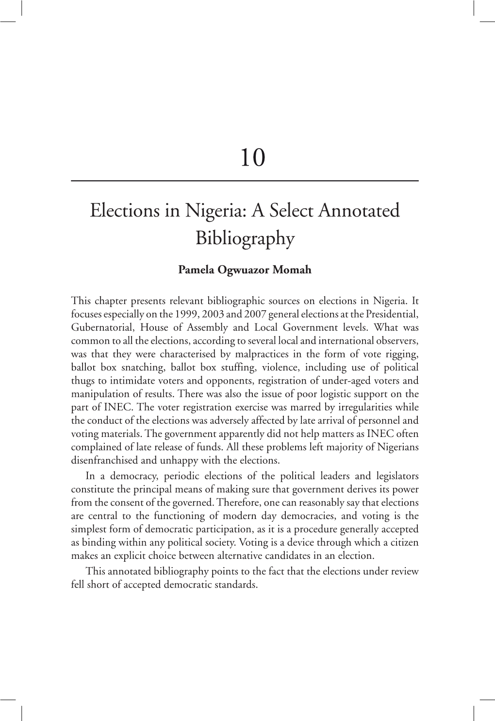 Elections in Nigeria: a Select Annotated Bibliography