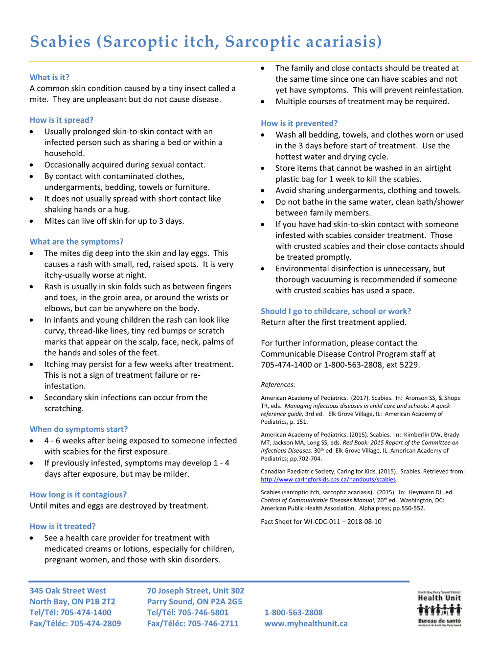 Health Unit Scabies Fact Sheet