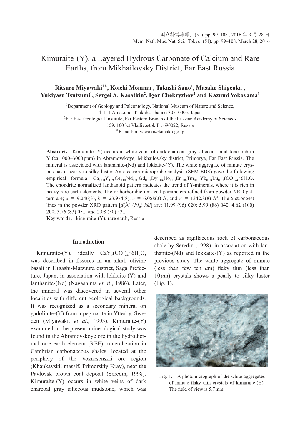 Kimuraite-(Y), a Layered Hydrous Carbonate of Calcium and Rare Earths, from Mikhailovsky District, Far East Russia