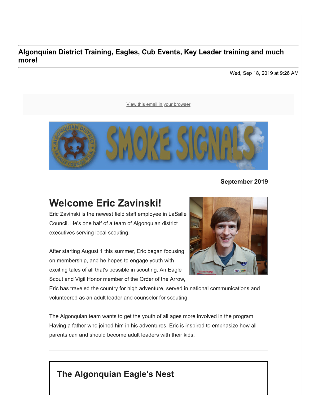 Welcome Eric Zavinski! Eric Zavinski Is the Newest Field Staff Employee in Lasalle Council