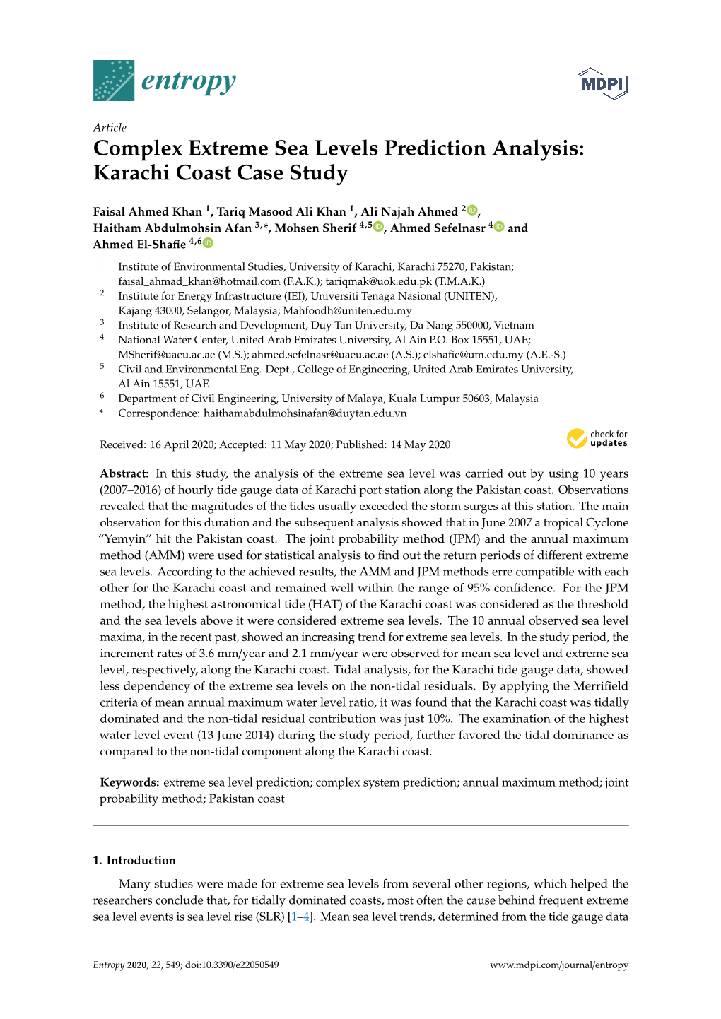 Complex Extreme Sea Levels Prediction Analysis: Karachi Coast Case Study