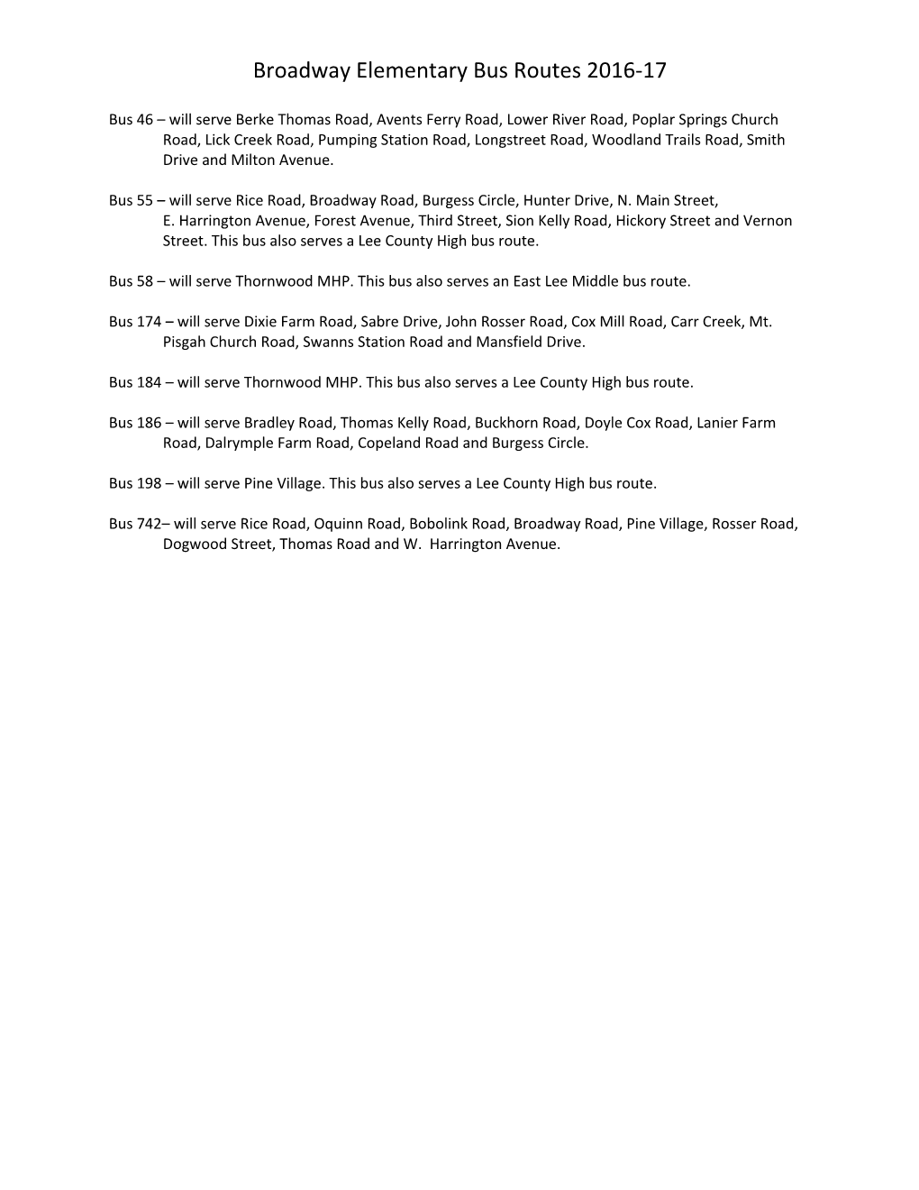 Broadway Elementary Bus Routes 2016-17