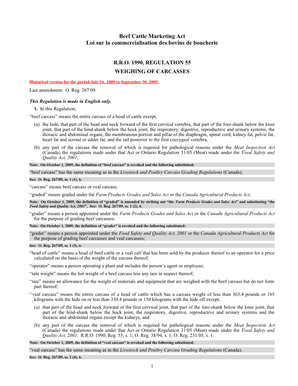 Beef Cattle Marketing Act - R.R.O. 1990, Reg. 55