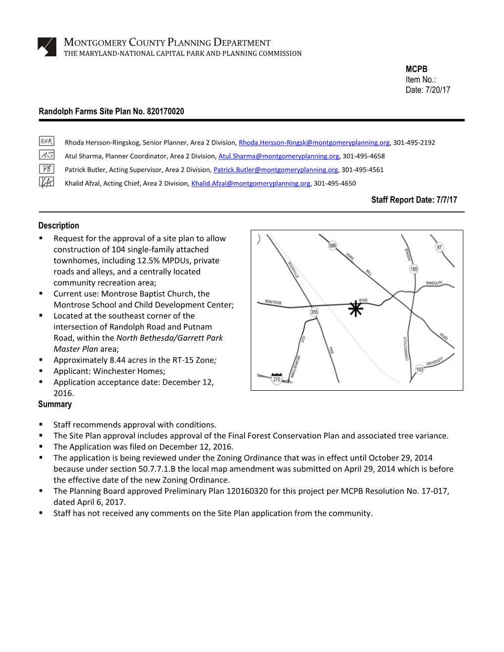 Randolph Farms Site Plan No. 820170020