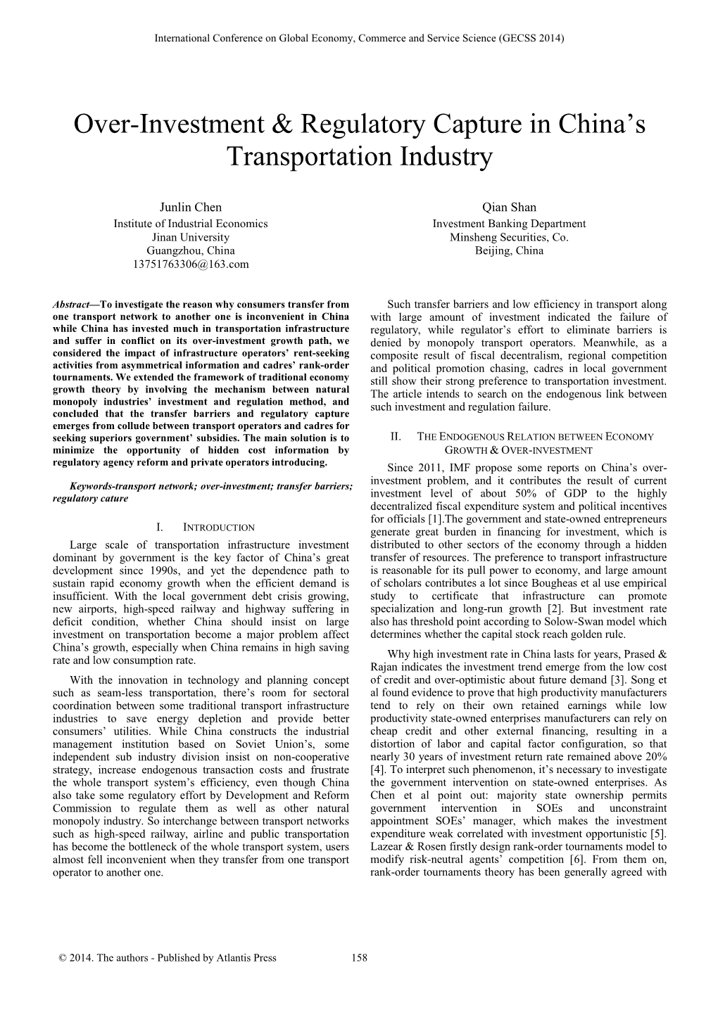 Over-Investment & Regulatory Capture in China's Transportation