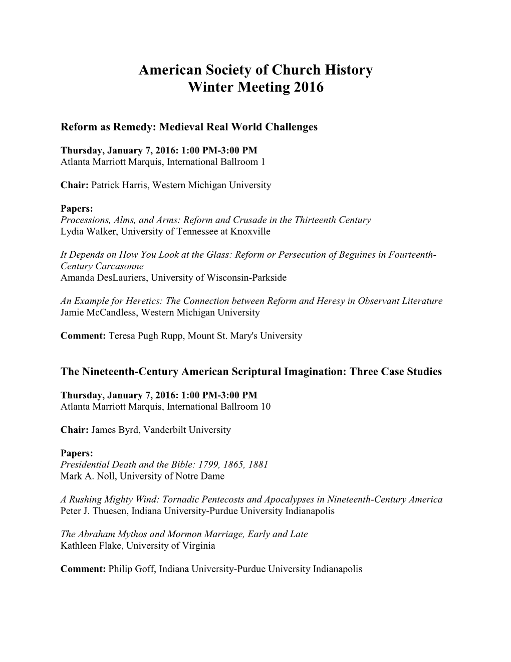 American Society of Church History Winter Meeting 2016