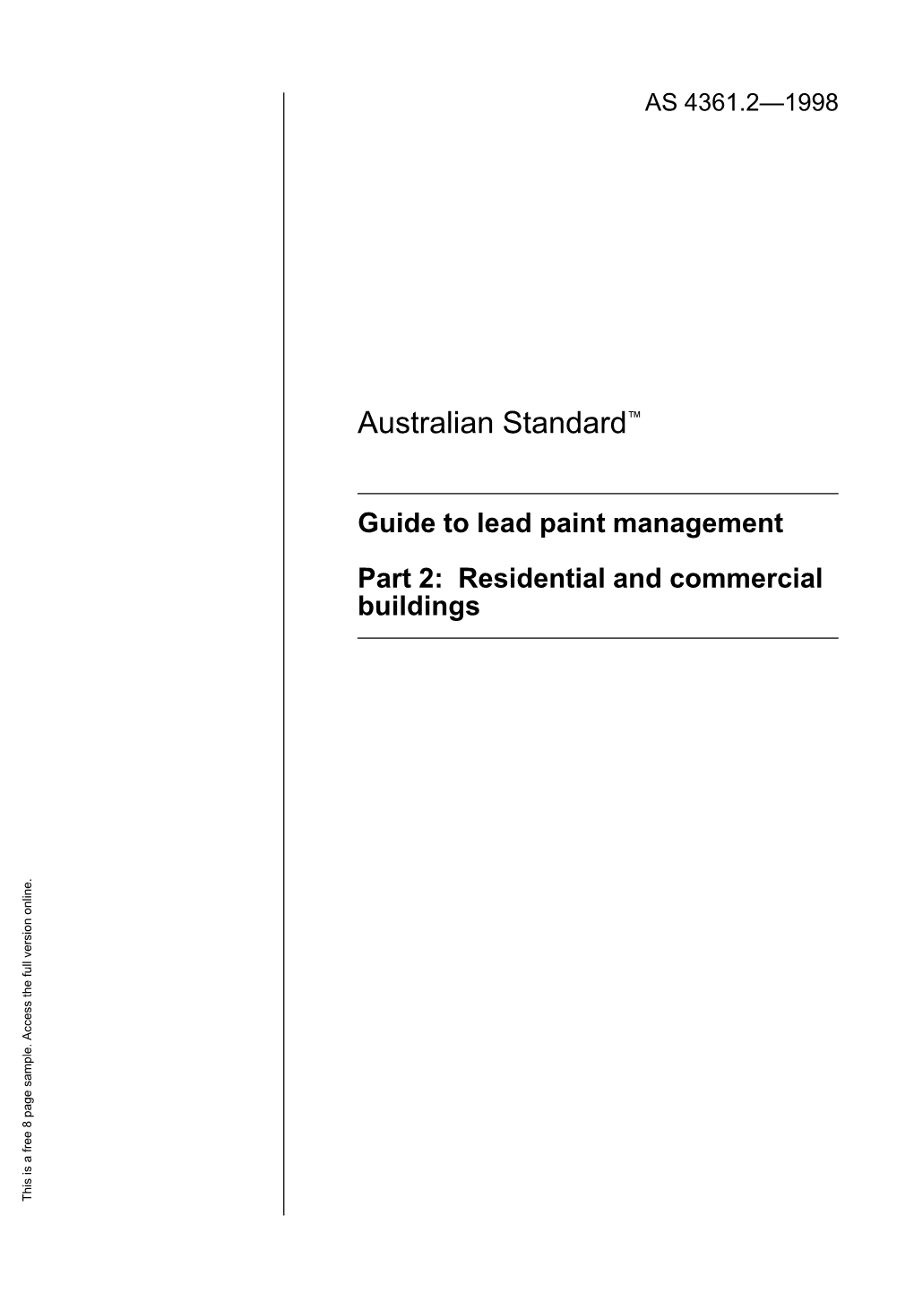 AS 4361.2-1998 Guide to Lead Paint Management