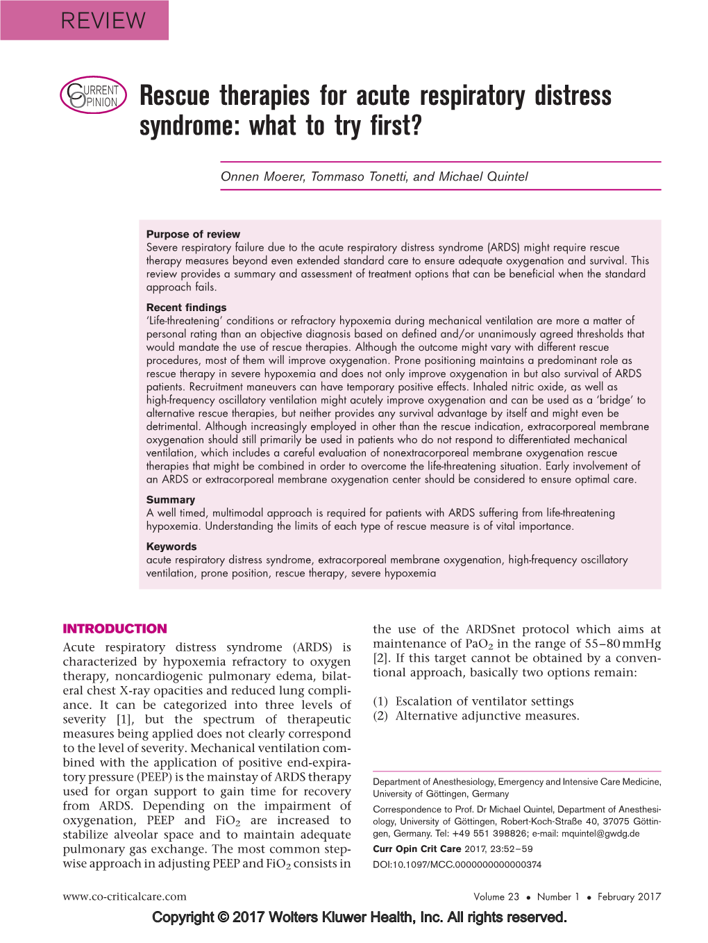 Rescue Therapies for Acute Respiratory Distress Syndrome: What to Try First?