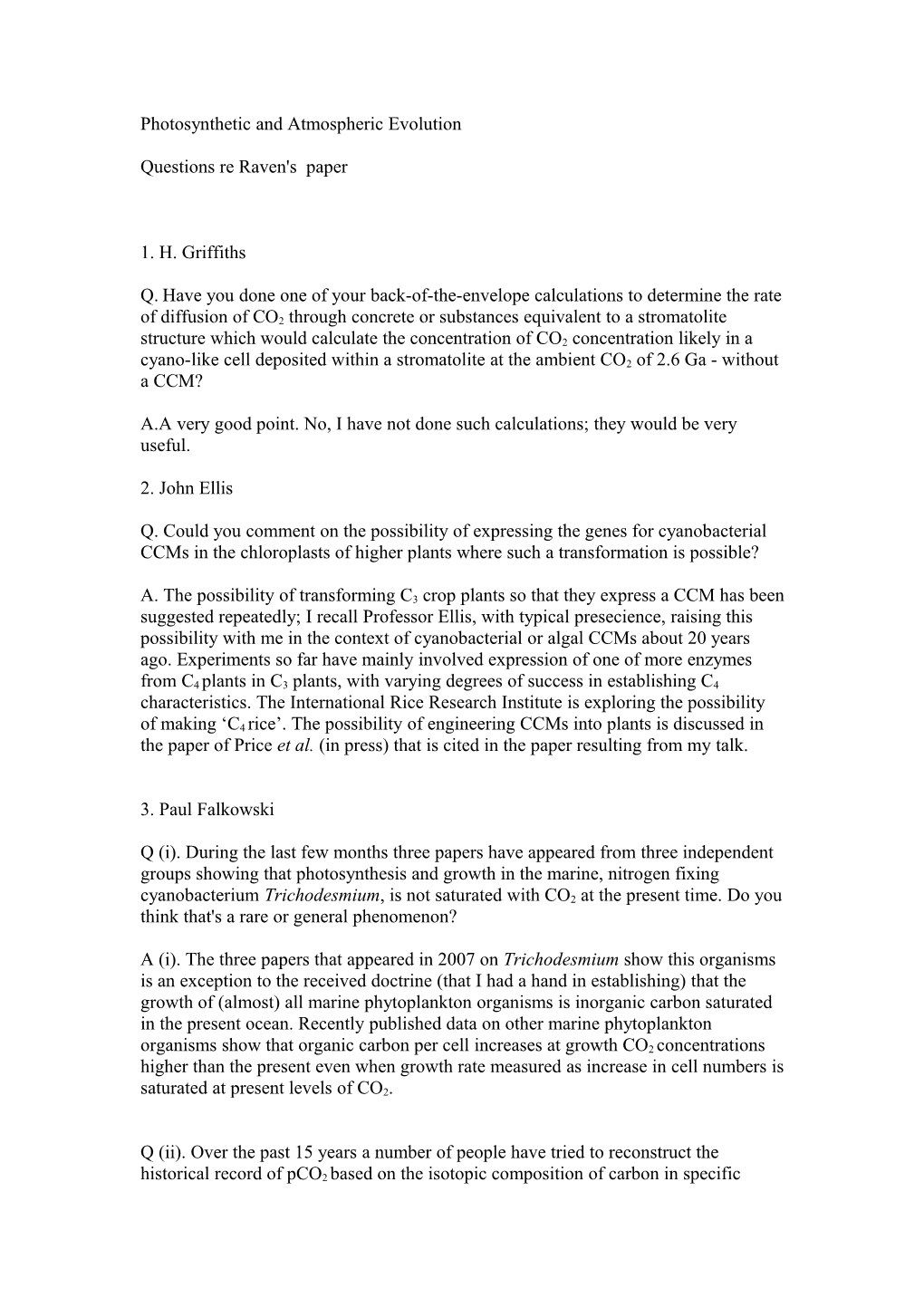 Photosynthetic and Atmospheric Evolution