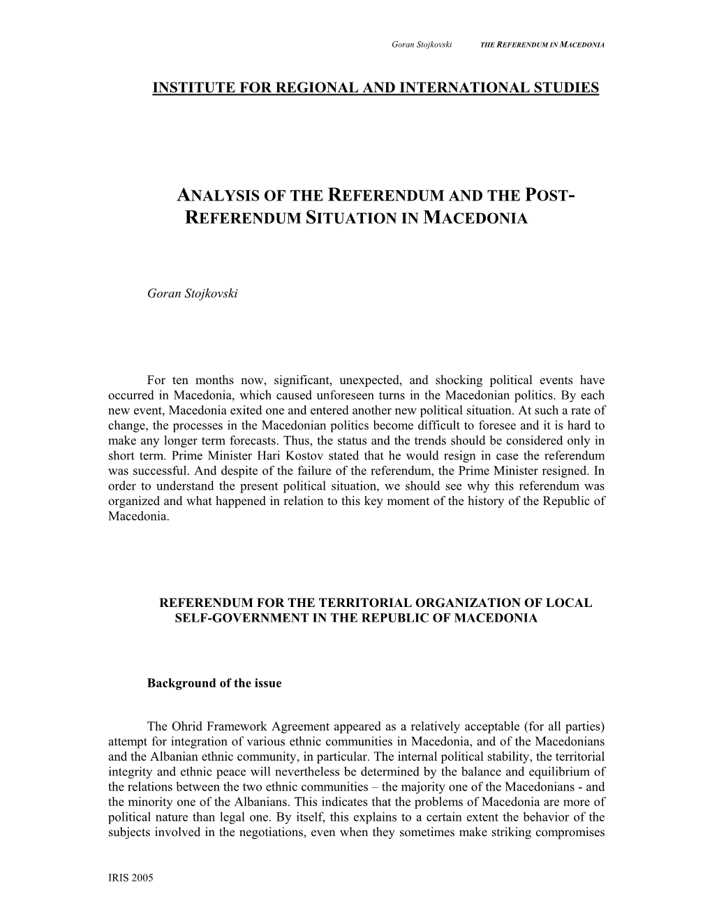 Referendum Situation in Macedonia