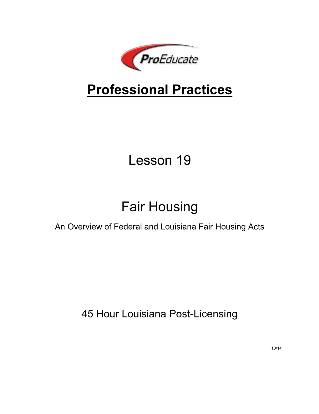 Professional Practices Lesson 19 Fair Housing
