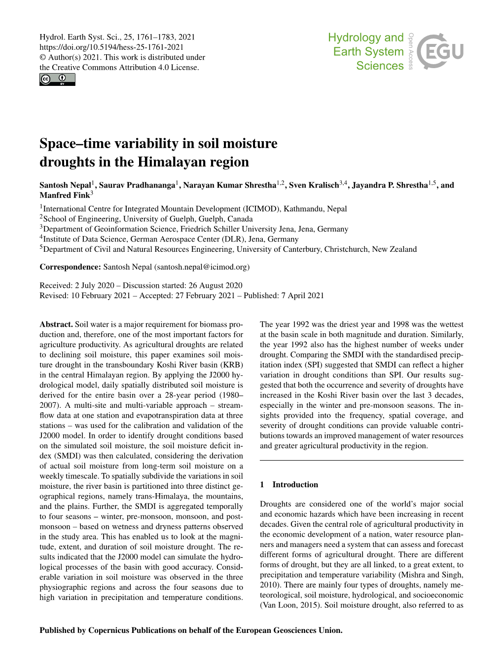 Space–Time Variability in Soil Moisture Droughts in the Himalayan Region